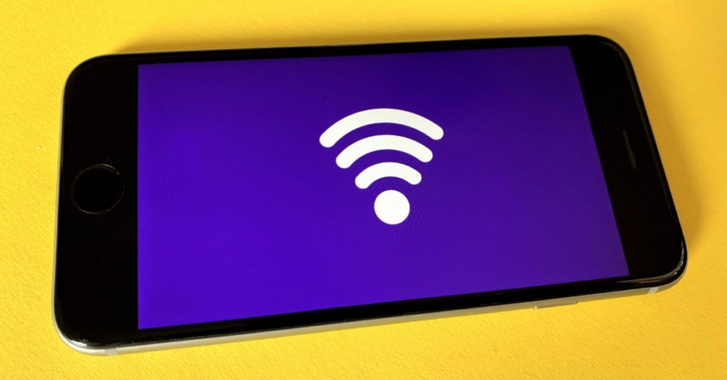 Smart phone, purple display screen, yellow background