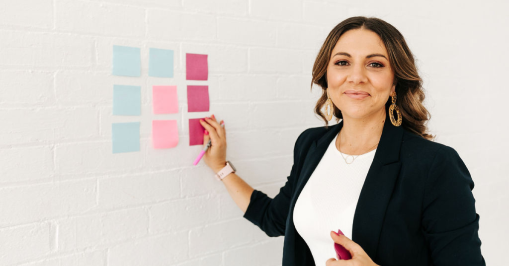Verity White - Checklist Legal founder. Post-its on the wall.