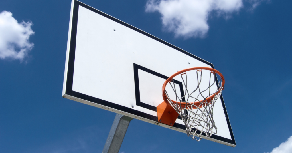 Basketball hoop, blue sky