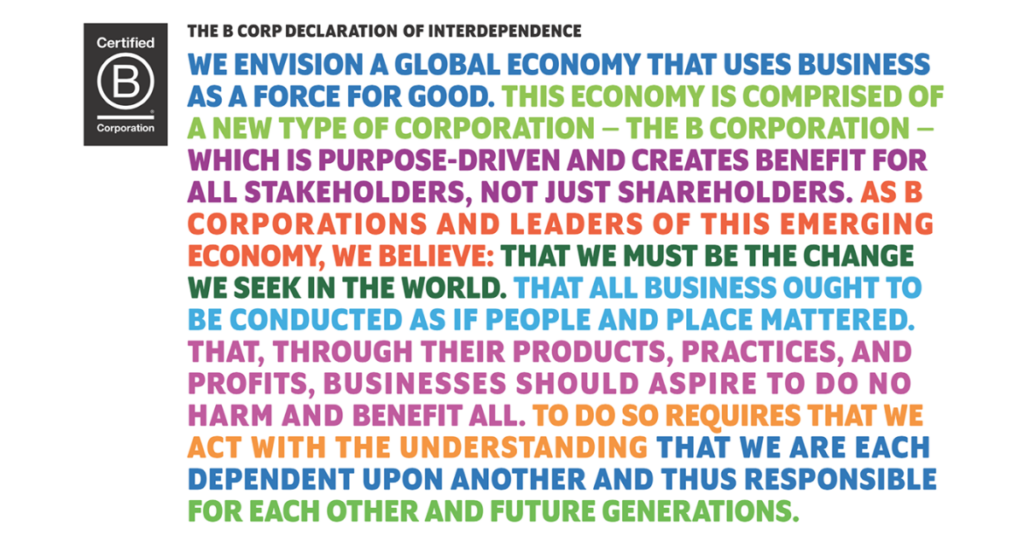 B Corp declaration of interpendence