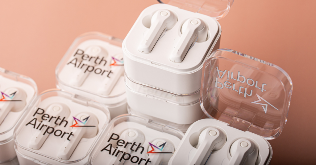 Perth Airport branded ear phones