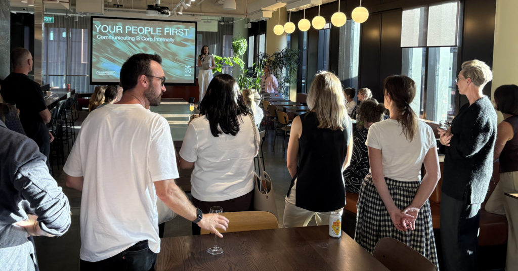 Audience facing a screen at the Your people first: Communicate your B Corp Certification internally event.