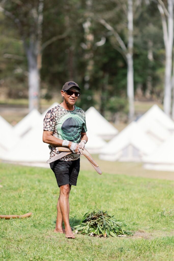 Elder Uncle Gavi Duncan (Gomeroi, Mandandanji and Awaba) speaking to the group